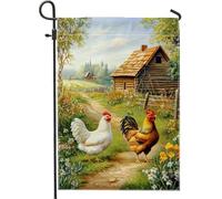 Charmant drapeau de jardin de campagne, bannière décorative vibrante de coq et poule, drapeau de printemps double face pour décoration extérieure, maison, pelouse, 30,5 x 45,7 cm