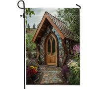 Charmant drapeau de jardin de conte de fées, bannière extérieure colorée pour décoration de maison, drapeau double face en toile de jute pour décoration de pelouse de printemps et d'été, 30,5 x 45,7