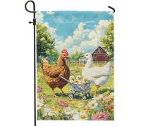 Charmant drapeau de jardin en forme de poulet et de canard, décoration printanière colorée, double face, thème animal mignon pour décoration de pelouse extérieure, 30,5 x 45,7 cm