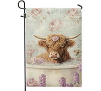 Charmant drapeau de jardin floral en forme de vache aux couleurs pastel, décoration extérieure de bétail des Highlands, bannière double face printemps été, décoration de pelouse mignonne 30,5 x 45,7
