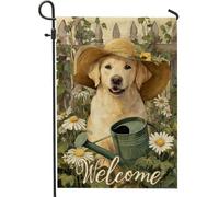 Charmant drapeau de jardin floral printanier, arrosoir jaune marguerite, bannière de décoration d'intérieur, toile de jute double face, décoration de pelouse, thème bienvenue 30,5 x 45,7 cm