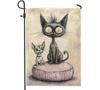 Charmant drapeau de jardin pour chat et chien, chat avec de grands yeux et bannière de cour pour chien mignon, décoration d'extérieur double face pour les amoureux des animaux, 30,5 x 45,7 cm