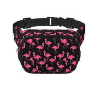 Charmant Flamant Rose Unisexe Taille Réglable Carré Double Couche Ceinture Sac pour Activités de Plein Air Voyage Course Randonnée, Noir , Taille unique