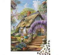 Charmant Jardin Cottage Puzzle 1000 Pièces pour Hobbyistes W nd, Carton Solide, Décoration Murale Maison, Cadeau Festival Printemps, Jeu Cérébral 52x38cm/1000pcs