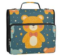 Charmant ours en peluche trio 3 anneaux de 3,8 cm organiseur de bureau avec poignée et bandoulière amovible comprend une poche zippée Portfolio portable pour étudiant intermédiaire Cremallera de