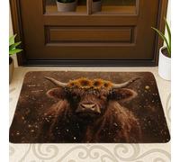 Charmant paillasson vache des Highlands avec tournesols, tapis d'entrée d'intérieur et d'extérieur marron rustique, antidérapant et absorbant la poussière, pour décoration d'automne, 73,6 x 43,2 cm