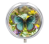 Charmant pilulier en forme de papillon à 3 compartiments étanche avec miroir, récipient rond en métal, organisateur de médicaments portable pour poche et sac à main de voyage