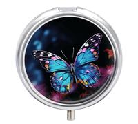 Charmant pilulier rond à 3 compartiments avec miroir - Petit pilulier de voyage - Joli organisateur de vitamines - Portable - Pour le quotidien - Pour poche et sac à main