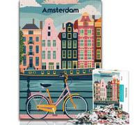 Charmant Puzzle Amsterdam pour Adultes 1000 pièces, Staycation Kill Time, Chaque pièce est Unique - Jeu Familial Stimulant et Amusant 50x75cm