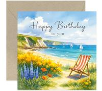 Charmante carte d'anniversaire pour homme et femme, cadeau « Happy Birthday to You », scène aquarelle nautique, pour ami ou famille, intérieur vierge avec enveloppe