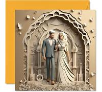 Charmante carte de félicitations musulmane islamique Nikah pour mariage - Nikkah Moubarak - Superbe carte de mariage pour femme, homme, elle, lui, 145 mm - Cartes de félicitations de mariage pour