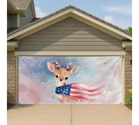 Charmante couverture de porte de garage patriotique, jolie bannière de garage vintage américaine, décoration de fête en plein air pour le printemps et le jour de l'indépendance, 400 x 180 cm