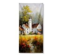 Charmante couverture de porte de maison de campagne, bannière décorative, paysage rustique, décoration de porte d'entrée, intérieur ou extérieur, fournitures de vacances d'automne 91,4 x 183 cm