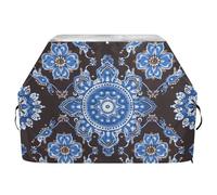 Charmante housse de barbecue d'extérieur à dessus plat à motif floral bleu sur marron de 165,1 cm, imperméable, robuste, grande housse avec cordon de serrage réglable pour protéger de la poussière et