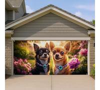 Charmante housse de porte de garage florale - Adorable chihuahua - Décoration extérieure pour le printemps et l'été - Cadeau pour les amoureux des animaux - 397 x 180 cm