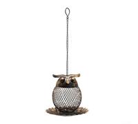 Charmante mangeoire vintage en métal en forme de hibou, pour observer les oiseaux dans votre beau jardin ou terrasse (couleur cuivrée)