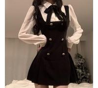 Charmante mini robe plissée avec joli nœud pour femme, excellent choix pour les essentiels de garde-robe d'automne (S noir)