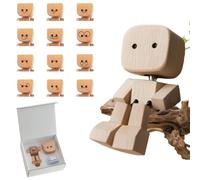 Charmante petite figurine en bois oscillante avec 12 expressions magnétiques, décoration de bureau amusante en bois faite à la main, for intérieur de voiture, espace de travail, salle d'étude(C)