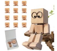 Charmante petite figurine en bois oscillante avec 12 expressions magnétiques, décoration de bureau amusante en bois faite à la main, for intérieur de voiture, espace de travail, salle d'étude(A Set)