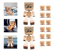 Charmante petite figurine en bois qui se balance avec 12 expressions magnétiques, figurine d'homme en bois secouant les pieds, jolie poupée en bois, décoration de tableau de bord de voiture
