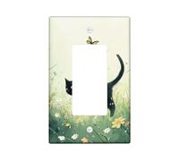 Charmante plaque d'interrupteur en forme de chat, motif herbe de printemps verte pour décoration d'intérieur, plaques murales en thermoplastique, taille standard à bascule simple