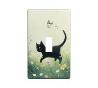 Charmante plaque d'interrupteur en forme de chat, motif herbe de printemps verte pour décoration d'intérieur, plaques murales en thermoplastique, taille standard à bascule simple