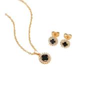 Charmante trèfle collier et boucles d'oreilles ensemble noir blanc pendentif 18k plaqué or trèfle chanceux ensemble de bijoux pour les femmes