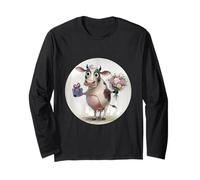 Charmante vache avec fleurs et cadeau - Impression de célébration amusante Manche Longue