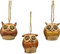 Charmants pendentifs hiboux Rustikal Braun - Décoration d'automne & de Noël, 5.6 cm, lot de 3