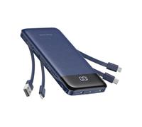 Charmast 10000mAh Batterie Externe, Power Bank avec 4 Câbles Intégrés, USB C Mince Batterie Portable Compatible avec iPhone 17/16/15/14, AirPods, iPad, Samsung etc(Bleu)