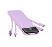 Charmast Batterie Externe 10000mAh avec 4 Câbles Intégrés Batterie Portable USB C Mince Power Bank avec 6 Sorties et 3 Entrées pour iPhone 12 13 11 Samsung S21 S22(Violet)