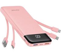 Charmast Batterie Externe 10000mAh avec 4 Câbles Intégrés Batterie Portable USB C Mince Power Bank avec 6 Sorties et 3 Entrées pour iPhone 12 13 11 Samsung S21 S22 (Rose Pâle)