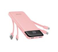 Charmast Batterie Externe 10000mAh avec 4 Câbles Intégrés Batterie Portable USB C Mince Power Bank avec 6 Sorties et 3 Entrées pour iPhone 12 13 11 Samsung S21 S22 (Rose Pâle)