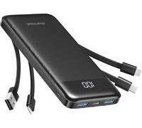 Charmast Batterie Externe 10000mAh avec 4 Câbles Intégrés Batterie Portable USB C Mince Power Bank avec 6 Sorties et 3 Entrées pour iPhone 12 13 11 Samsung S21 S22