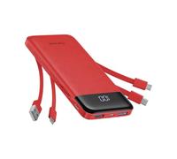 Charmast Batterie Externe, 10000mAh Power Bank avec 4 Câbles Intégrés, USB C Mince Batterie Portable Compatible avec iPhone 17/16/15/14, AirPods, iPad, Samsung etc (Rouge)
