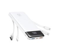 Charmast Power Bank 20000mAh, Chargeur Portable à Chargement Rapide avec câbles intégrés, 5 Sorties et 4 Entrées pour iPhone 14 13 12 11 Samsung S21 S22(Blanc)