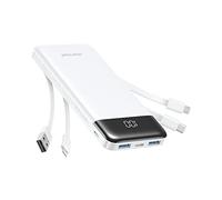 Charmast Power Bank 10 000 mAh avec câbles intégrés, USB C Chargeur portable 5 V/3 A Powerbank écran LED avec 6 sorties et 3 entrées pour iPhone Samsung Huawei Xiaomi
