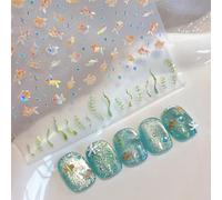 CharmBurst 2 pièces Autocollants Auto-adhésifs pour Ongles avec Effet Coquillage, Étoile à Quatre Branches et Design de Poisson Rouge, Accessoires Nail Art pour Ongles en Gel