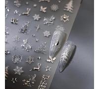 CharmBurst 2 pièces Stickers d'ongles Noël argenté flocons de neige Design autocollant relief 5D strass autocollants sapin de Noël