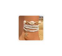 CharmBurst 7PCS Chevilles à Coquillage, Bijoux de Plage, Perles Bohème Stretch, Ensemble de Bijoux d'Été Hawaïen, Bracelets de Surfeur Élégants et Imperméables