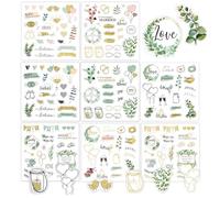 CharmBurst 8 feuilles set de stickers mariage - Designs doré-vert exquis, autocollants et polyvalents pour album photo et livre d'or de mariage