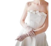 CharmBurst en dentelle blanche, avec décoration en tulle et perles, design court élégant pour mariages et célébrations, superbes gants de cérémonie