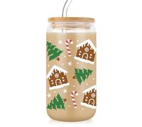 CharmBurst Fairy Gift - Tasse en verre avec couvercle à paille, tasse de Noël avec couvercle et pailles, jolie tasse à café en verre de Noël, café glacé