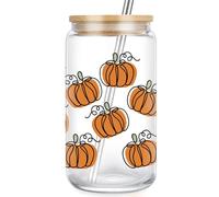 CharmBurst Herbst Halloween Tumbler Verre avec Motif De Citrouille, 480ML Tasse De Café Glacé avec Couvercle Et Paille, Verre Esthétique, Cadeau pour Femmes Thanksgiving