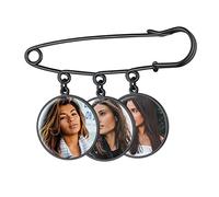 Charme Bouquet de Mariage Or Plaque avec Photo Personnalisé 3 Broche Pin Rond pour Mariée Breloque Médaillon Personnalisable Commémorative Bijoux pour Homme Costume Charms a Epingle Acier