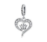 Charme couronne cœur, véritable breloque perles en argent sterling 925, compatible avec pour bracelet pandora, emballage boîte-cadeau