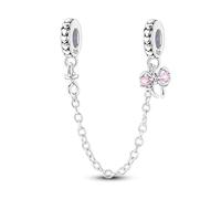 Charme de chaîne de sécurité à bouchon en caoutchouc love bow, accessoire de bracelet à breloques en argent sterling 925, compatible avec le collier de bracelet pandora