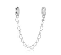 Charme de chaîne de sécurité en silicone cœur, accessoire en argent sterling 925, compatible avec un bracelet de 3 mm à 4,5 mm