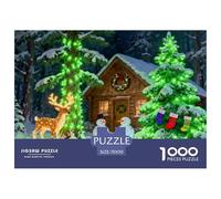Charme de la cabane en forêt de cèdres de Noël Puzzle en Bois Imperméable DIY Puzzles De 1000 Pièces pour Adultes Impossible Jeux De Stimulants