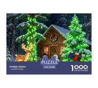 Charme de la cabane en forêt de cèdres de Noël Puzzle en Bois Imperméable Puzzles De 1000 Pièces pour Adultes Impossible De Décoration pour La Maison